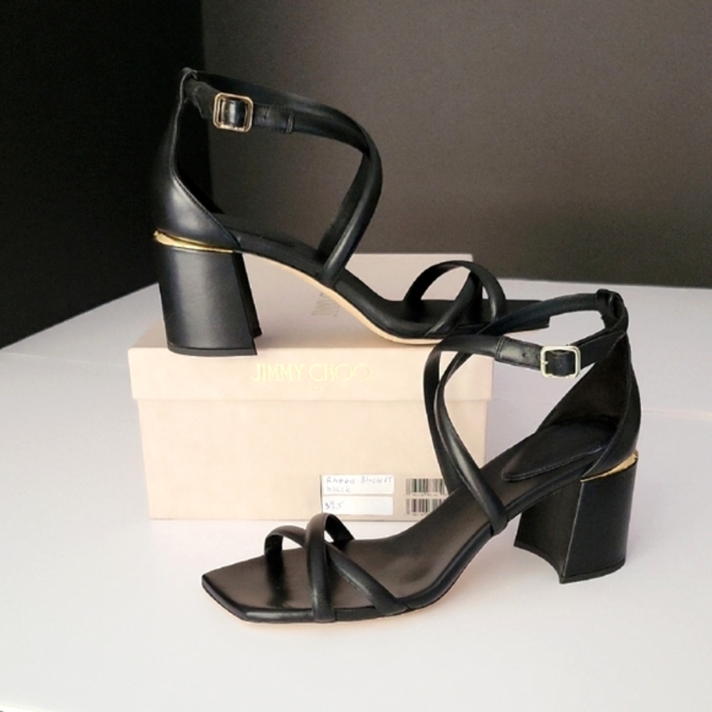 NIB$795 Jimmy Choo Rheea 65 Logo Block Heel Crisscross Leather Sandals 39.5, 9.5 - Picture 9 of 16